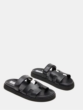Steve Madden Black Leather Slide Sandals